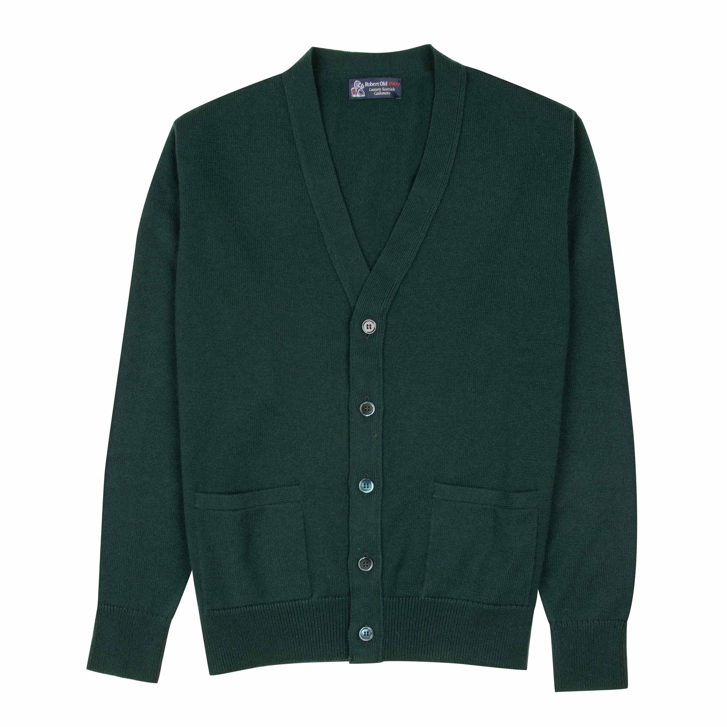 Bottle Green Mallaig 4ply Cashmere Cardigan CASHMERE Robert Old