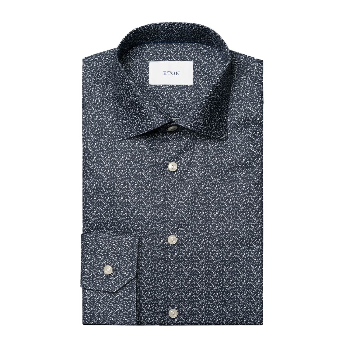 Eton - Dark Blue Micro Floral Signature Twill Slim Fit Shirt L/S SHIRTS Eton