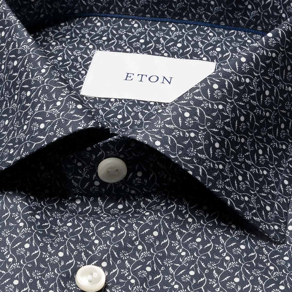 Eton - Dark Blue Micro Floral Signature Twill Slim Fit Shirt L/S SHIRTS Eton