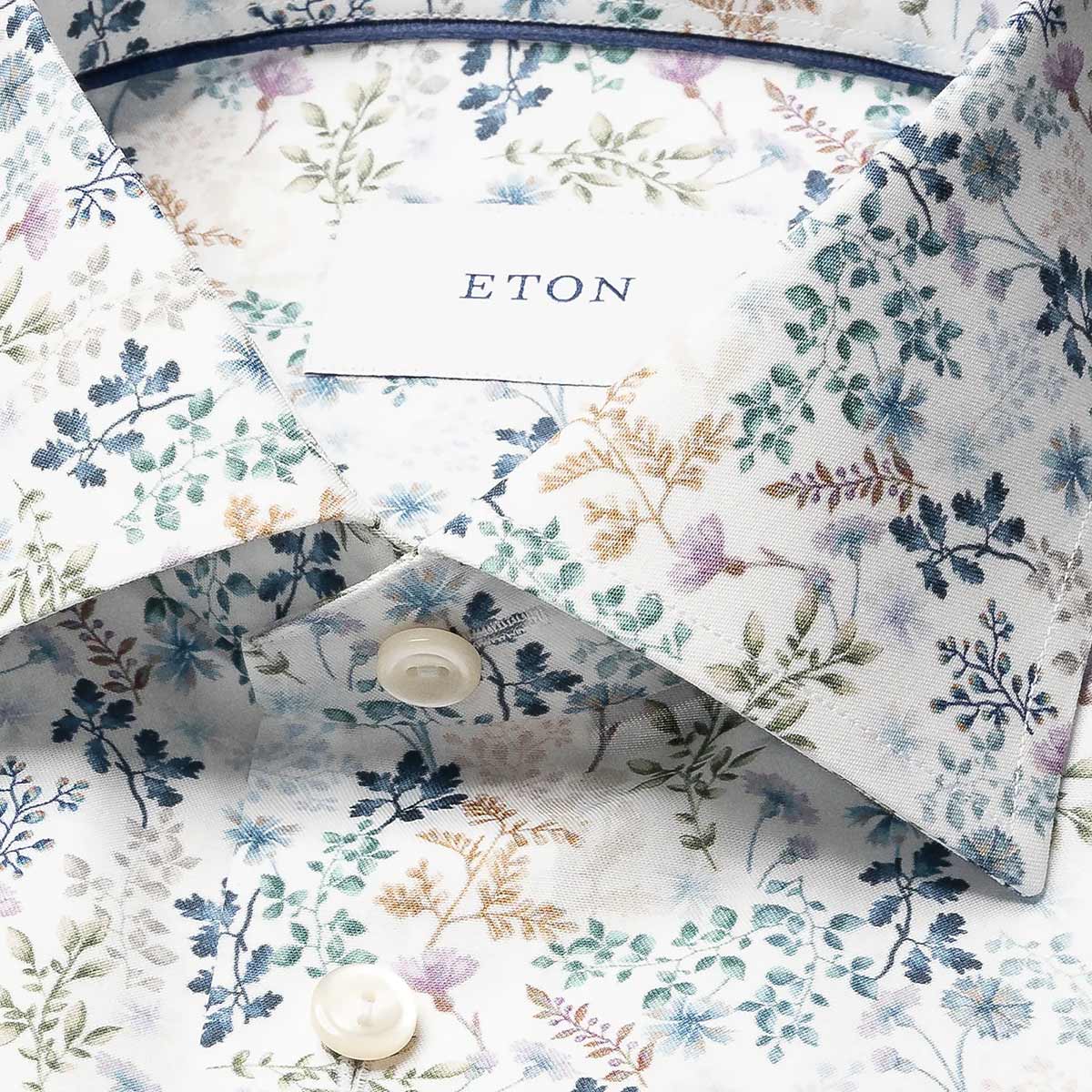Eton - White with Blue Floral Pattern Signature Twill Contemporary Fit Shirt L/S SHIRTS Eton