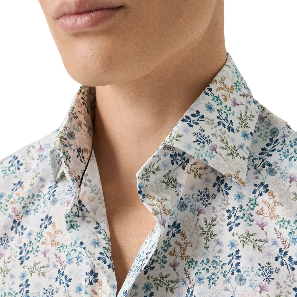 Eton - White with Blue Floral Pattern Signature Twill Contemporary Fit Shirt L/S SHIRTS Eton