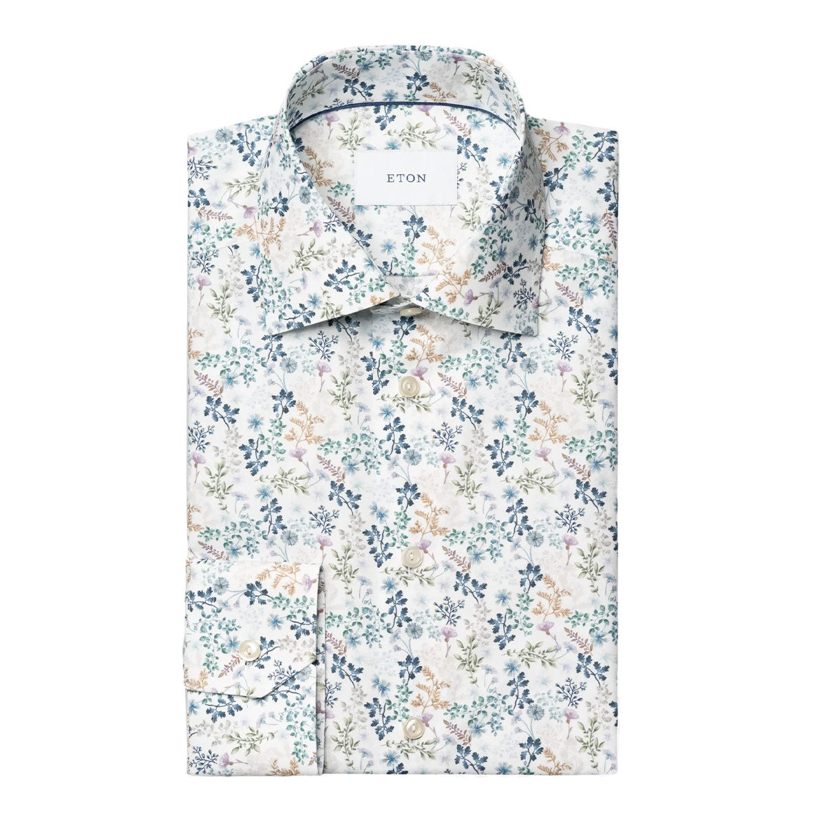 Eton - White with Blue Floral Pattern Signature Twill Contemporary Fit Shirt L/S SHIRTS Eton