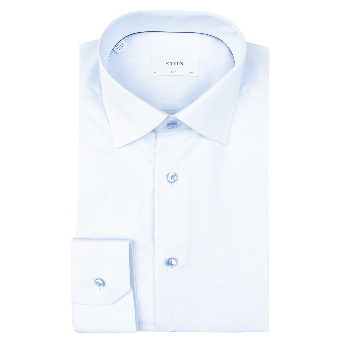 Eton - Light Blue Stripe Cotton and TENCEL™ Lyocell Slim Fit shirt L/S SHIRTS Eton