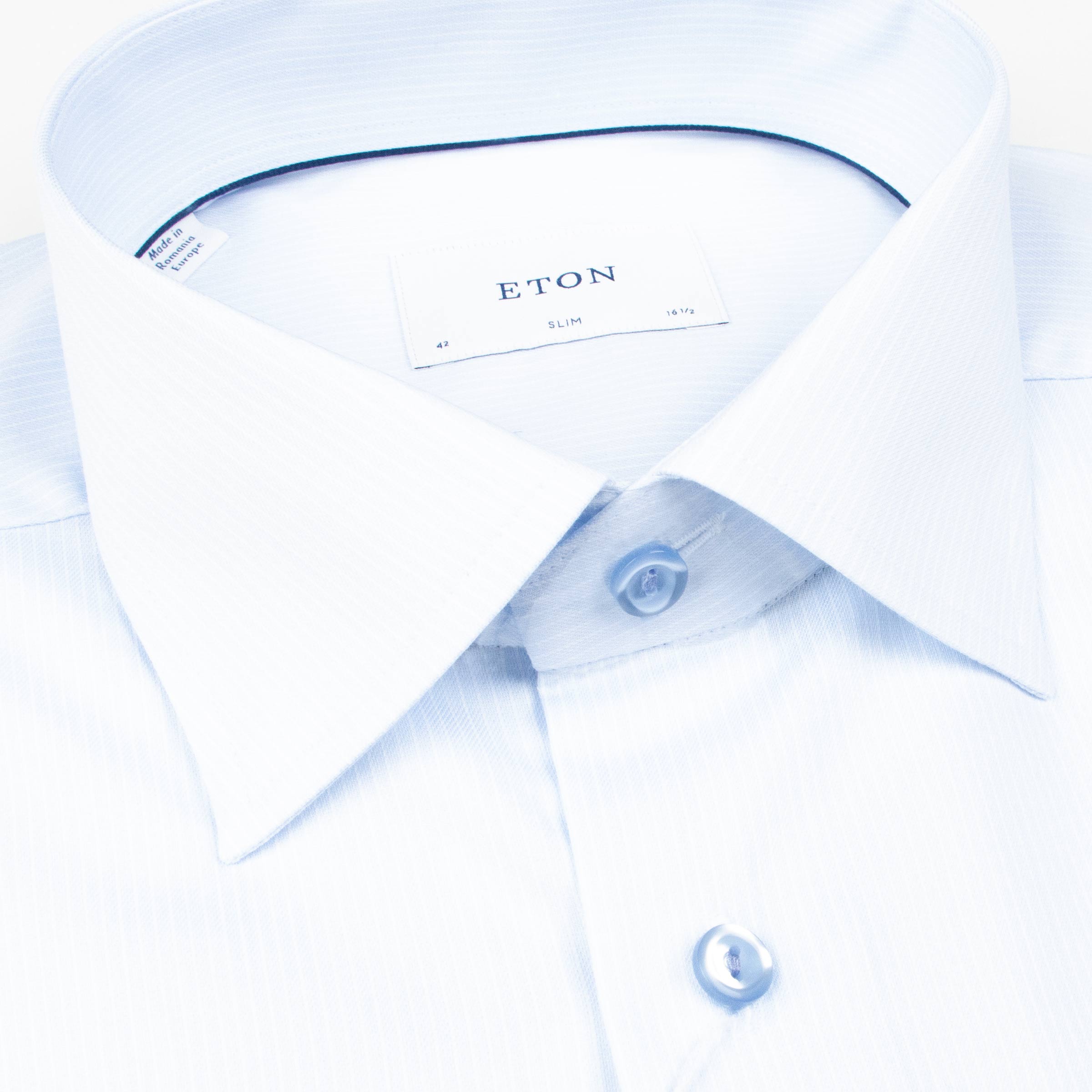 Eton - Light Blue Stripe Cotton and TENCEL™ Lyocell Slim Fit shirt L/S SHIRTS Eton