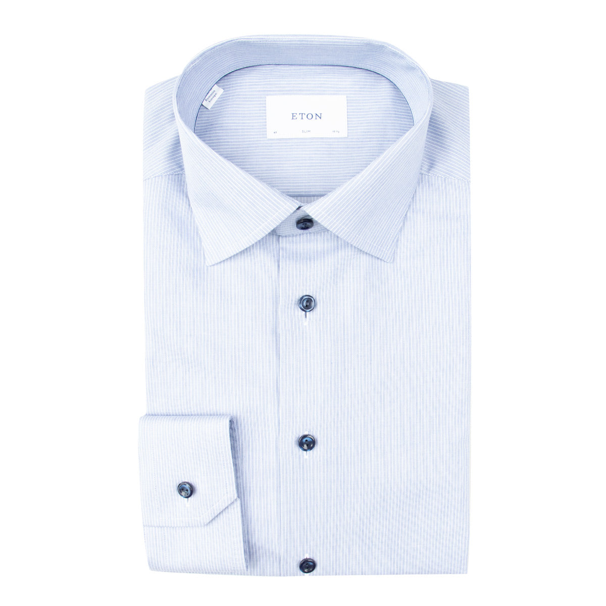 Eton - Navy Stripe Cotton and TENCEL™ Lyocell Slim Fit shirt L/S SHIRTS Eton