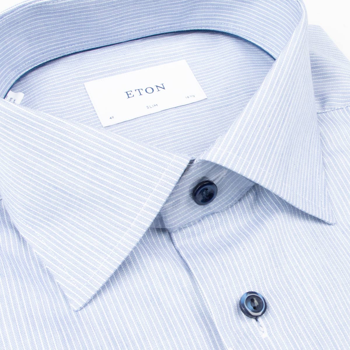Eton - Navy Stripe Cotton and TENCEL™ Lyocell Slim Fit shirt L/S SHIRTS Eton