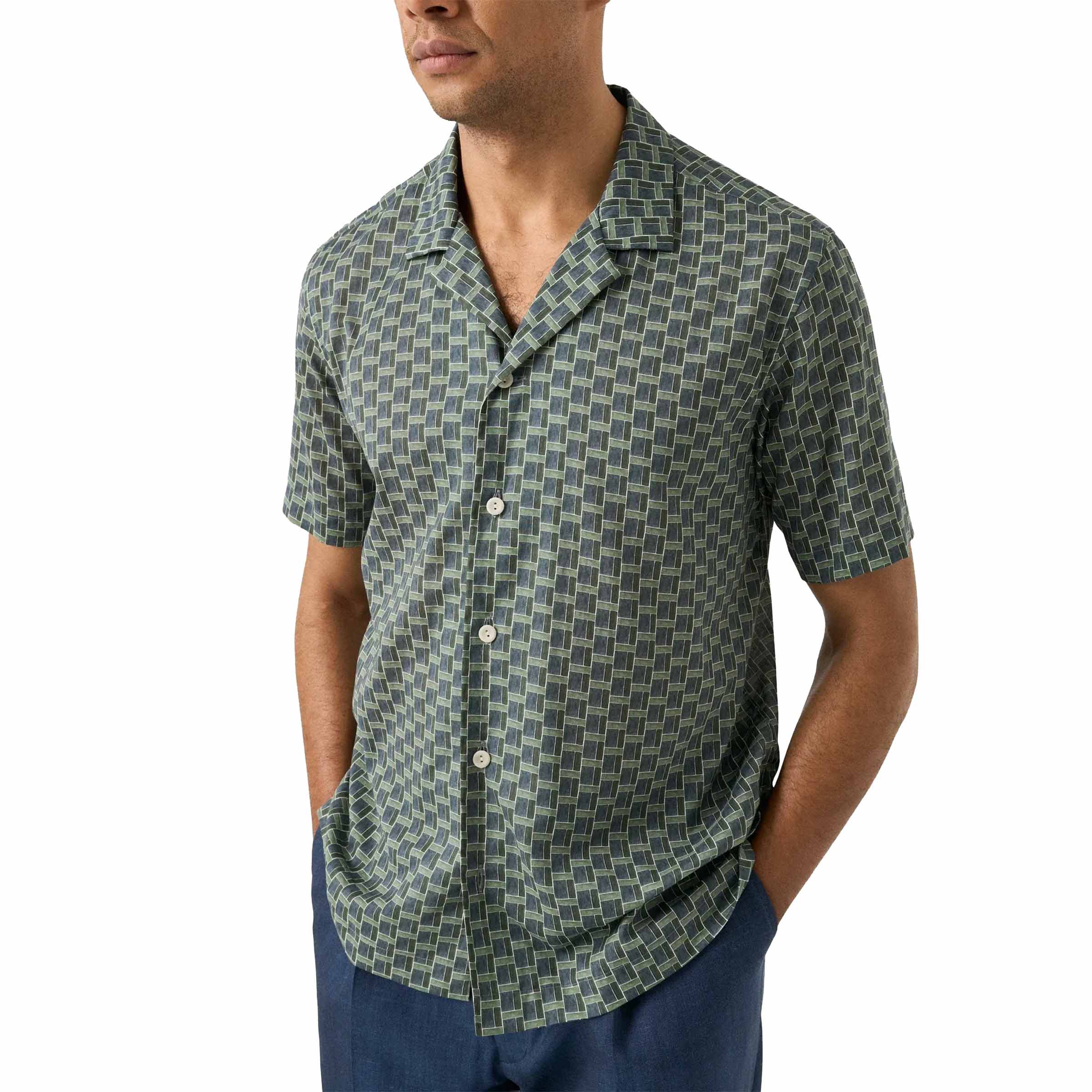 Eton - Green Geometric Print Resort Short Sleeve Shirt S/S SHIRTS Eton