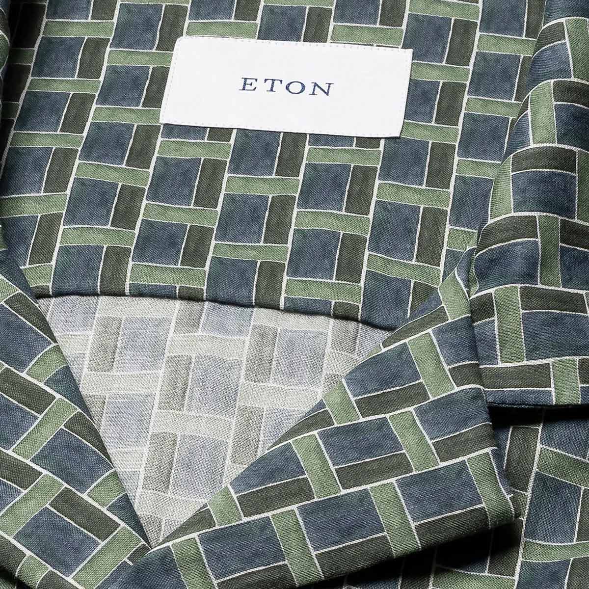 Eton - Green Geometric Print Resort Short Sleeve Shirt S/S SHIRTS Eton