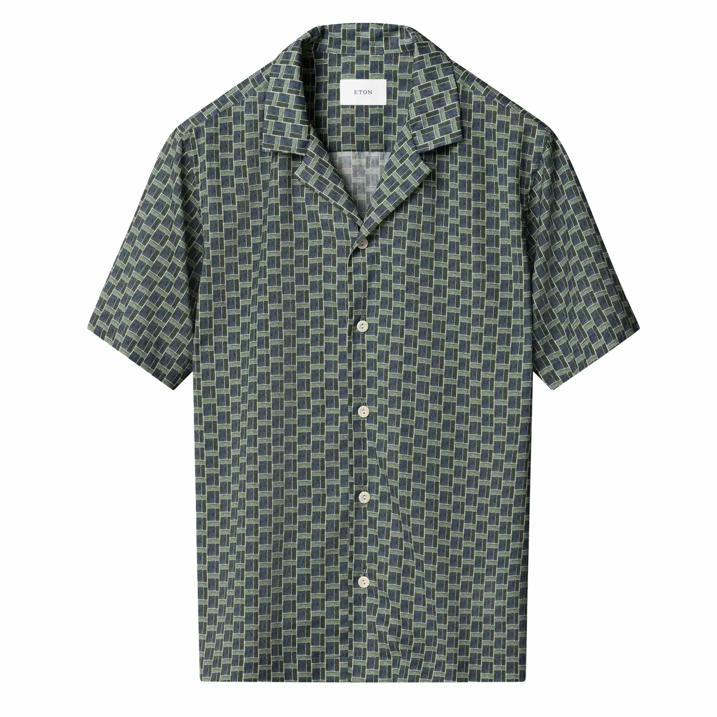 Eton - Green Geometric Print Resort Short Sleeve Shirt S/S SHIRTS Eton