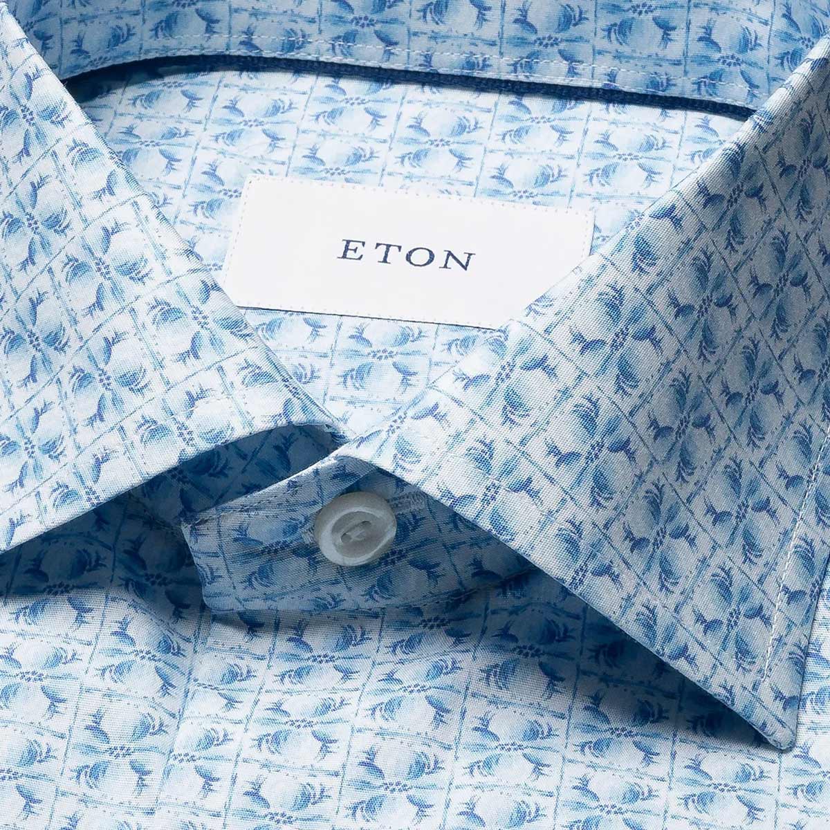 Eton - Light Blue Floral Signature Poplin Slim Fit Shirt L/S SHIRTS Eton