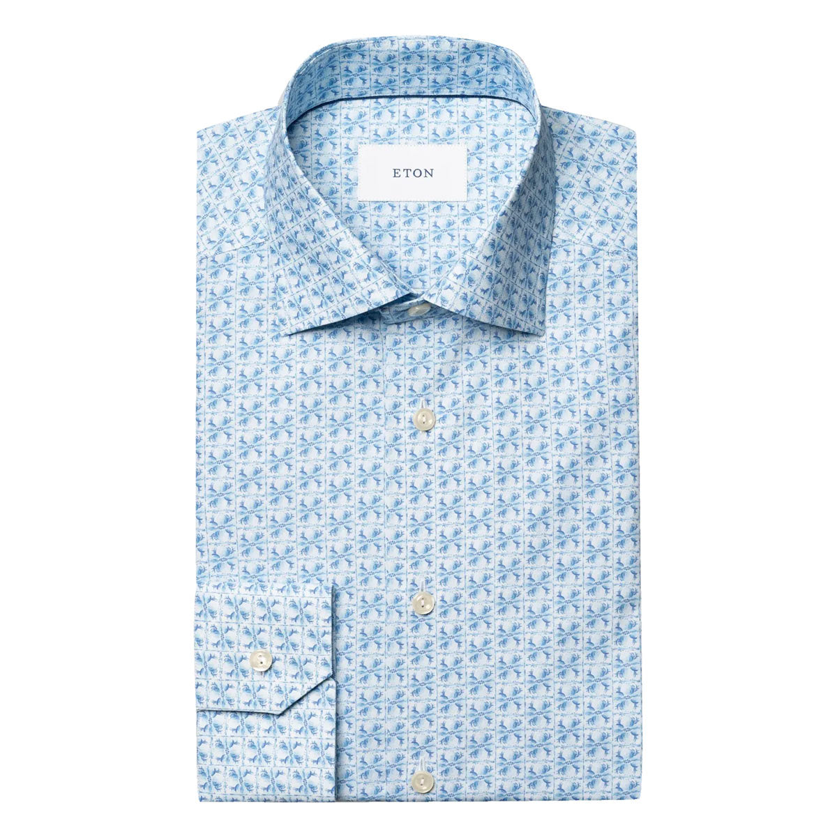 Eton - Light Blue Floral Signature Poplin Slim Fit Shirt L/S SHIRTS Eton