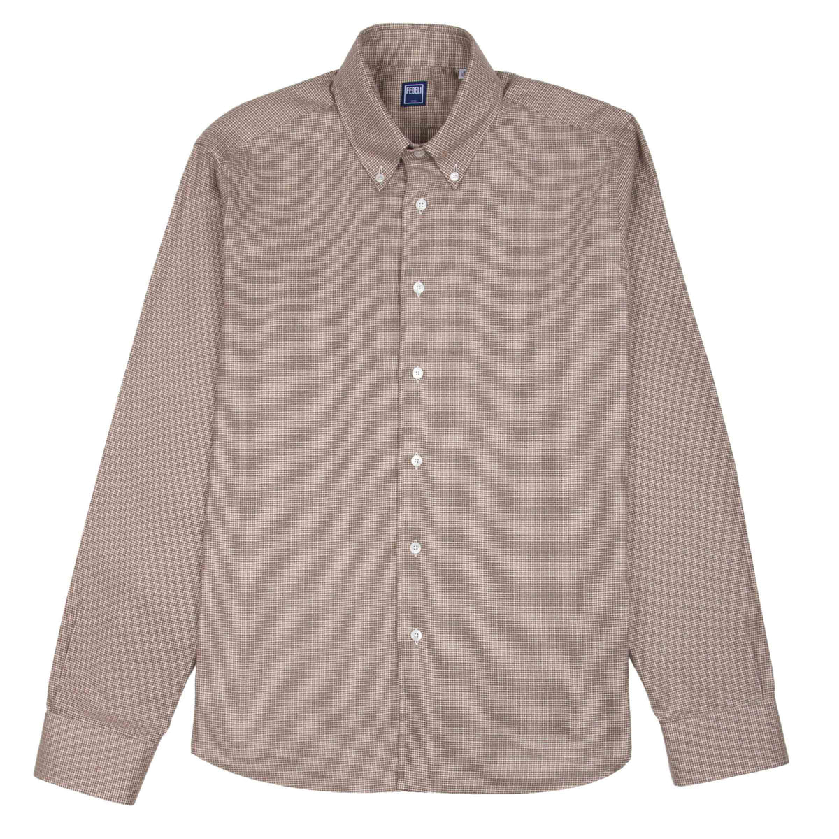 Fedeli - Brown Houndstooth 'Alberto' Cotton &amp; Lyocell Flanel Shirt