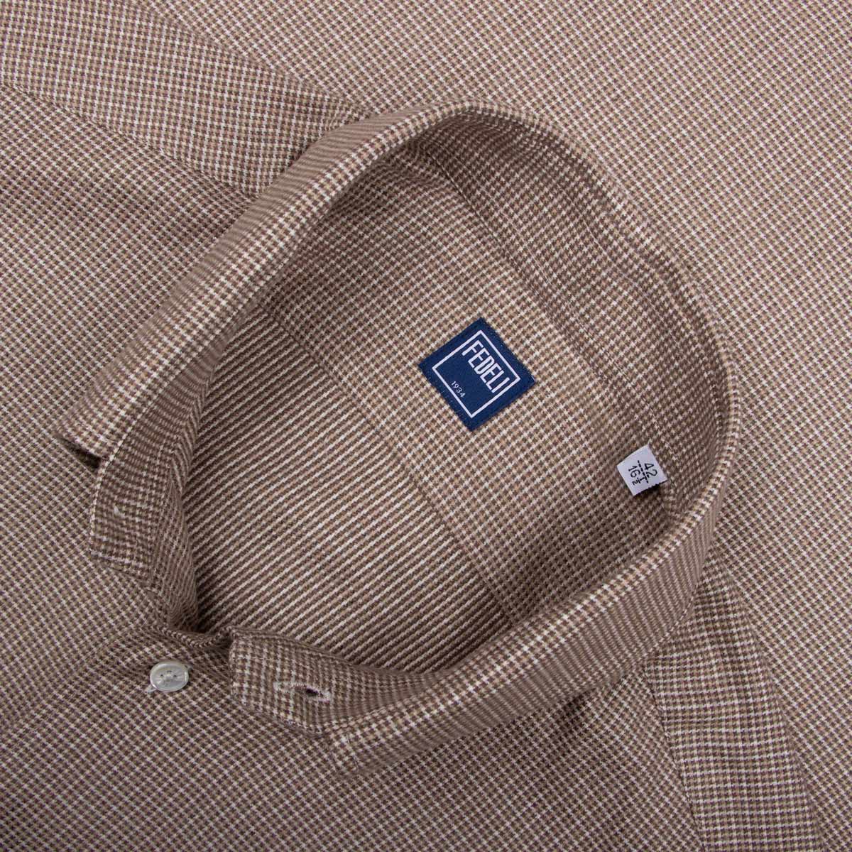 Fedeli - Brown Houndstooth 'Alberto' Cotton &amp; Lyocell Flanel Shirt