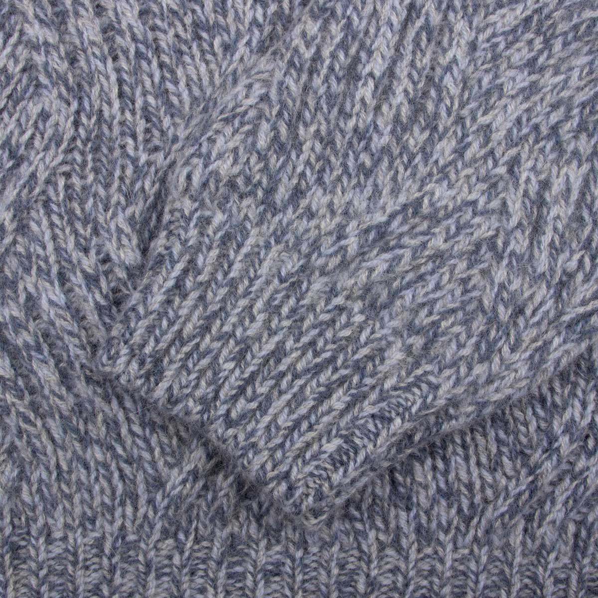 Fedeli - Blue Melange 'Ande' Cable Knit Alpaca Wool Zip Neck Sweater