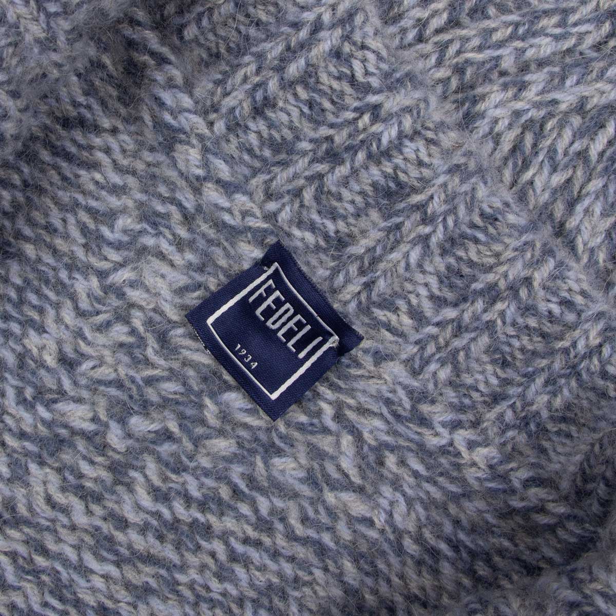 Fedeli - Blue Melange 'Ande' Cable Knit Alpaca Wool Zip Neck Sweater