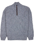 Fedeli - Blue Melange 'Ande' Cable Knit Alpaca Wool Zip Neck Sweater