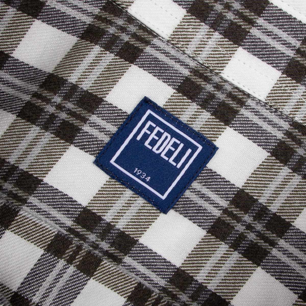 Fedeli - White and Green Check 'Alberto' Cotton &amp; Lyocell Flanel Shirt