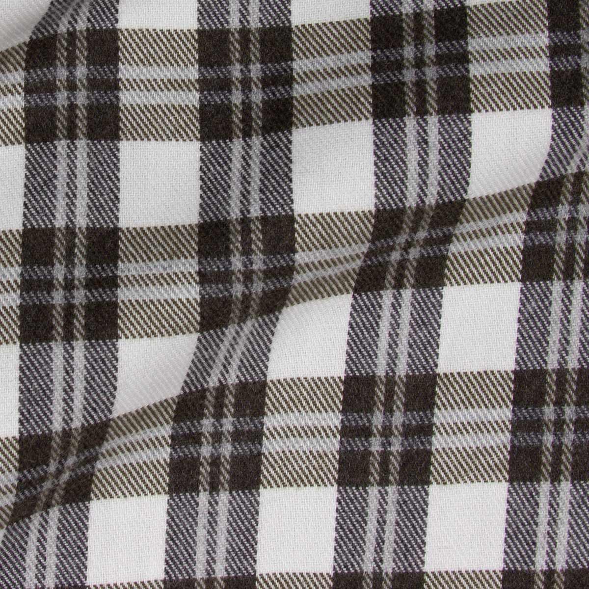 Fedeli - White and Green Check 'Alberto' Cotton &amp; Lyocell Flanel Shirt