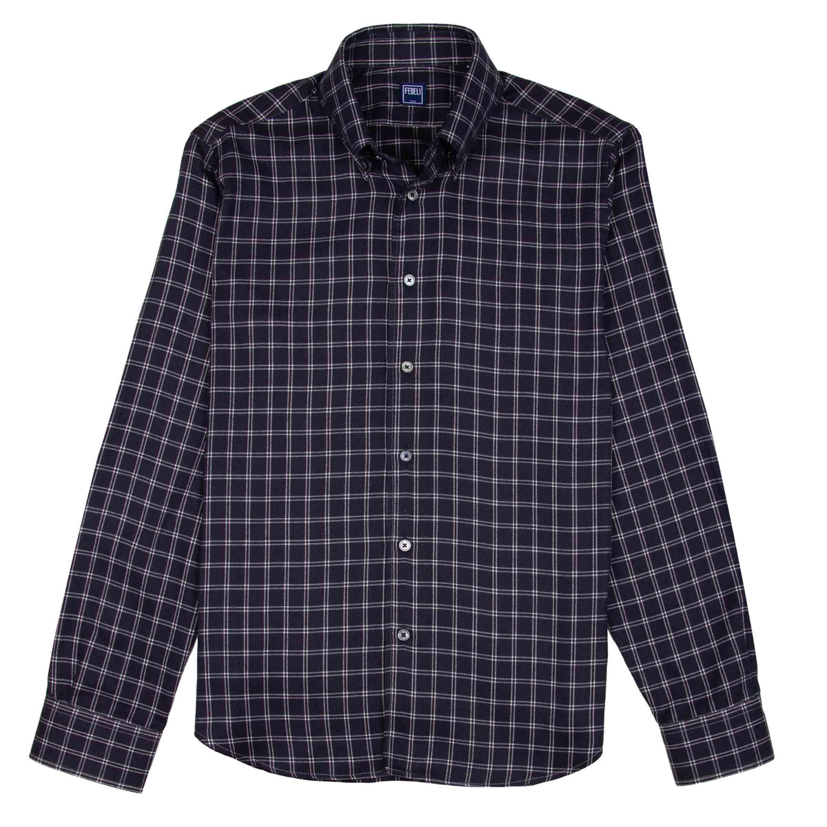 Fedeli - Navy and Cream Check 'Alberto' Cotton &amp; Lyocell Flanel Shirt