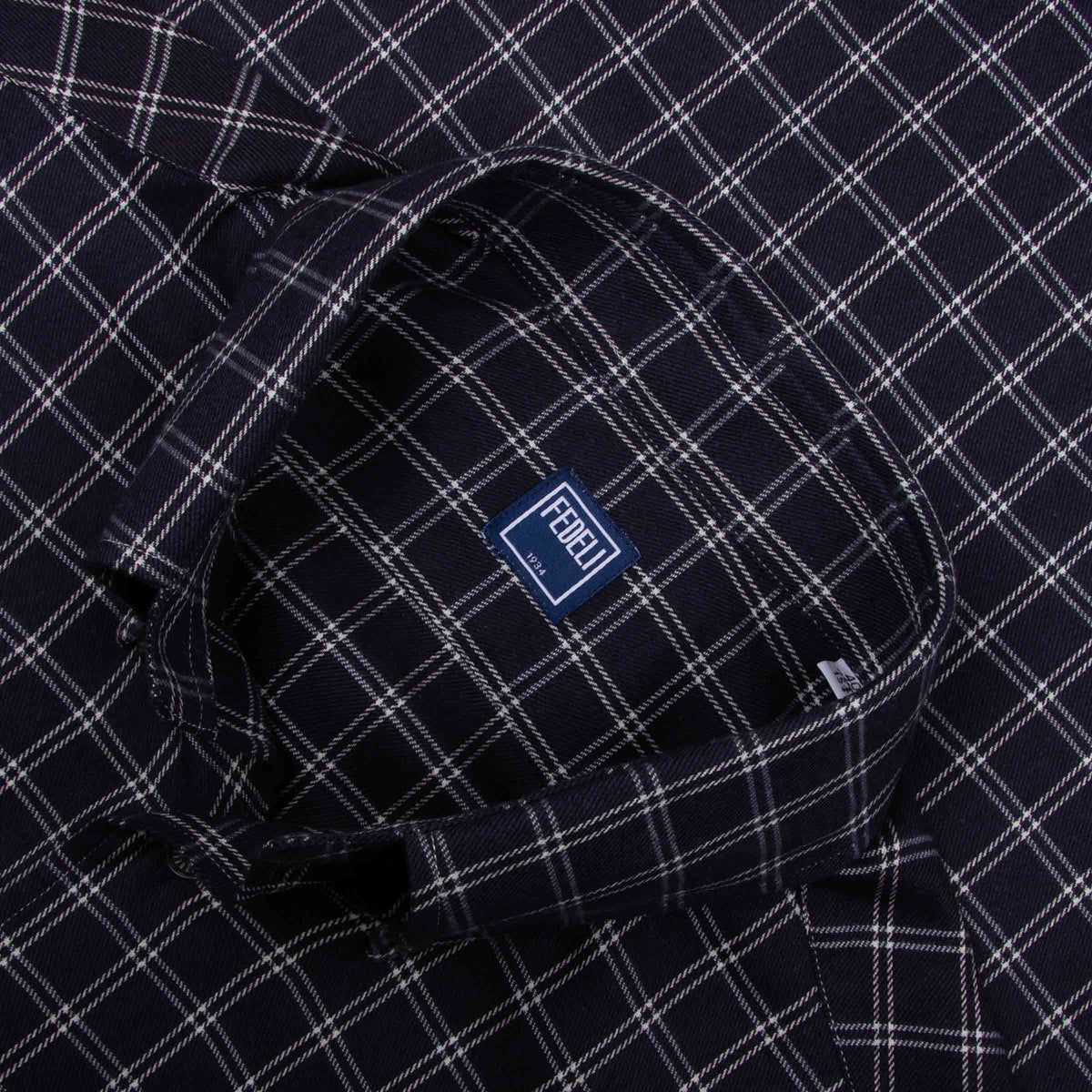 Fedeli - Navy and Cream Check 'Alberto' Cotton &amp; Lyocell Flanel Shirt