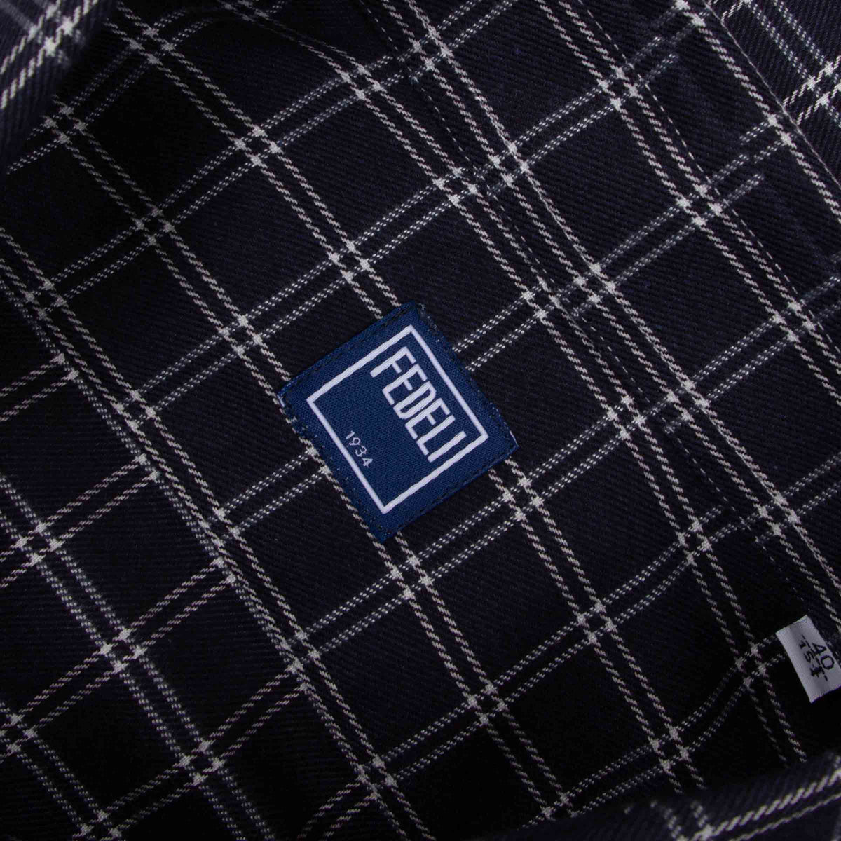 Fedeli - Navy and Cream Check 'Alberto' Cotton &amp; Lyocell Flanel Shirt