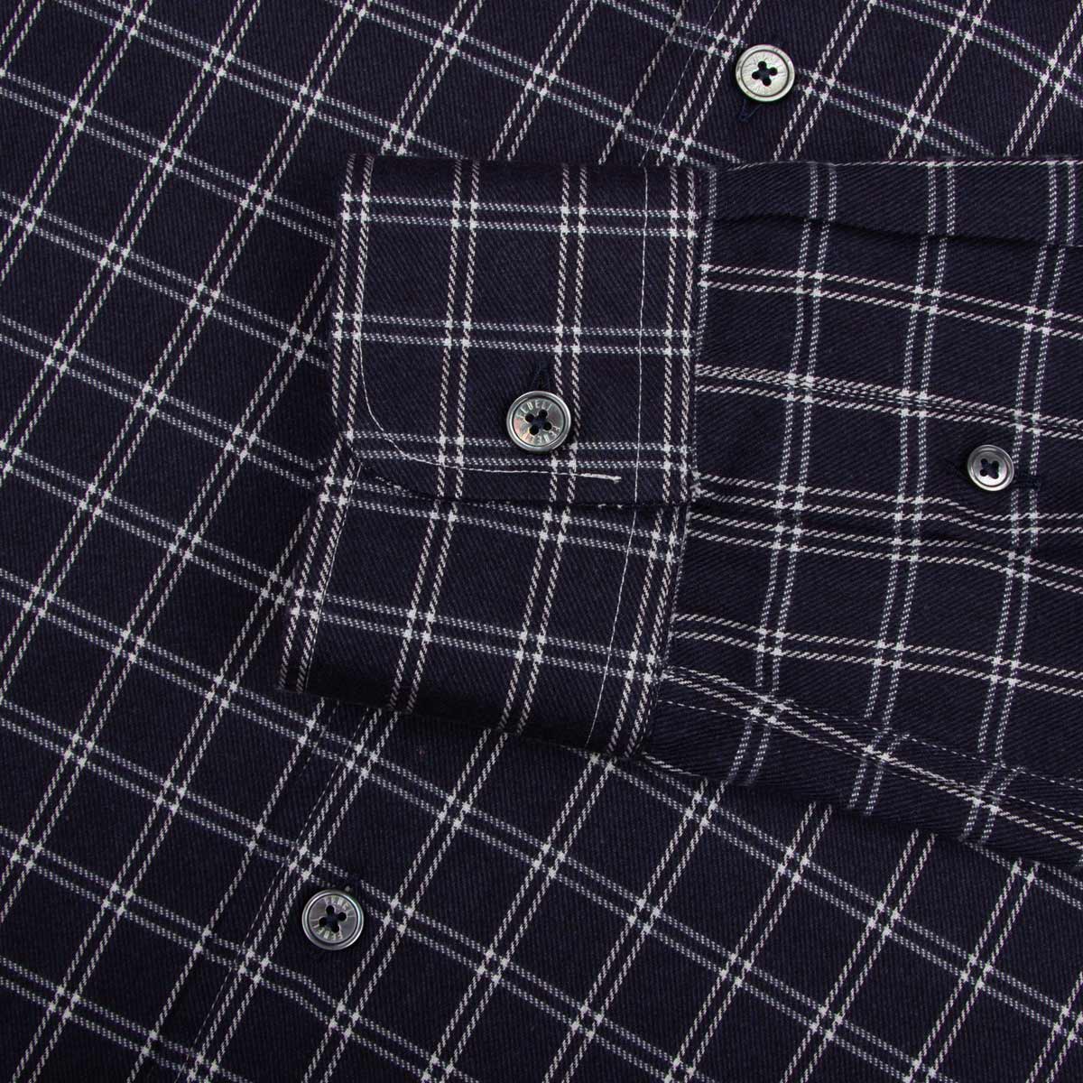 Fedeli - Navy and Cream Check 'Alberto' Cotton &amp; Lyocell Flanel Shirt