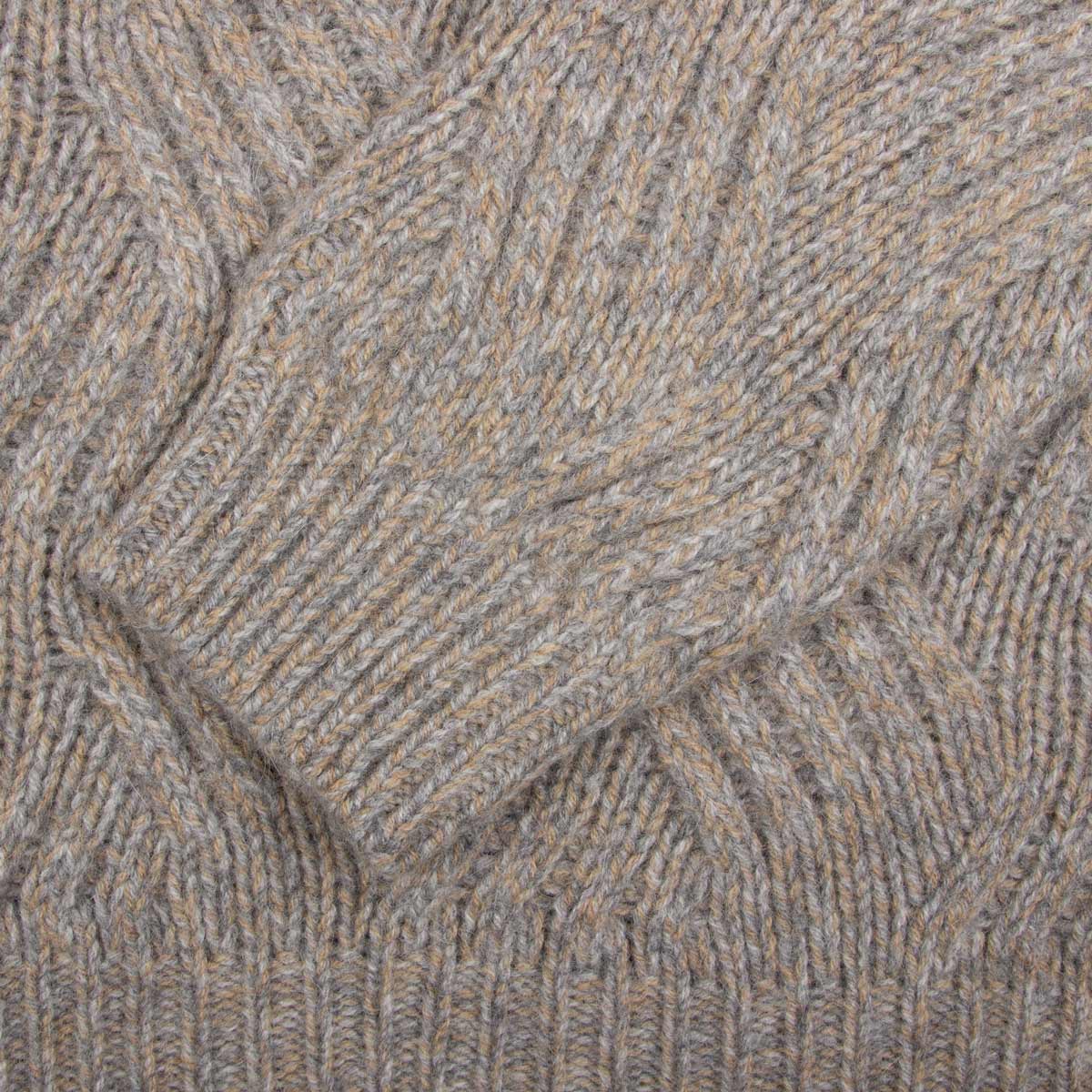 Fedeli - Flannel Melange 'Ande' Cable Knit Alpaca Wool Half Zip Sweater