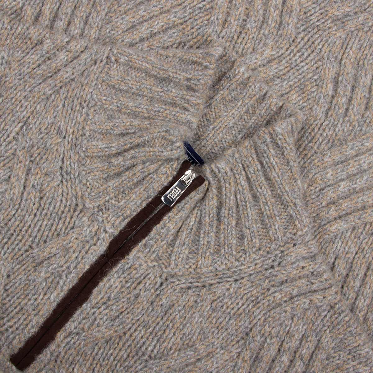 Fedeli - Flannel Melange 'Ande' Cable Knit Alpaca Wool Half Zip Sweater
