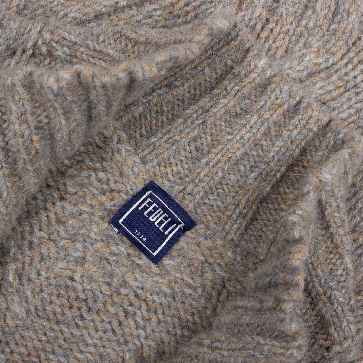 Fedeli - Flannel Melange 'Ande' Cable Knit Alpaca Wool Half Zip Sweater