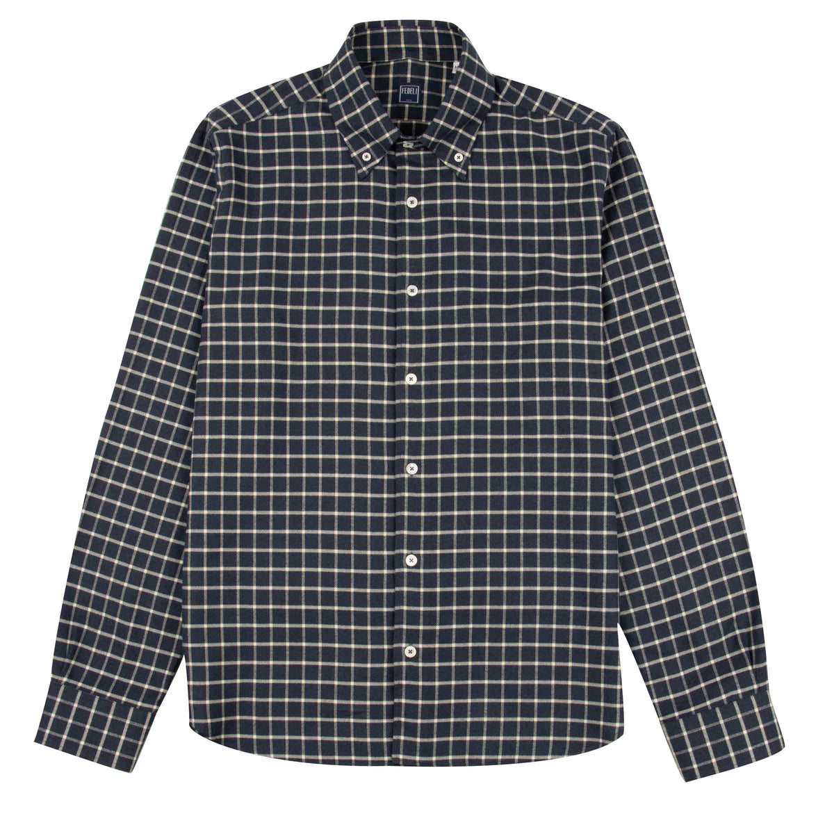 Fedeli - Navy Check 'Alberto' Slim Fit Brushed Cotton Long Sleeve Shirt L/S SHIRTS Fedeli