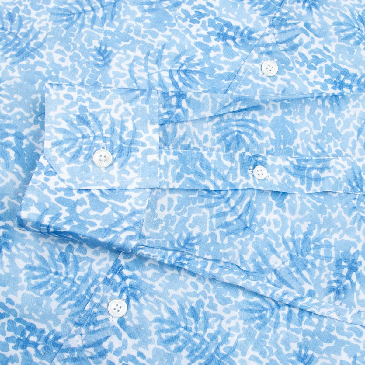 Fedeli - Light Blue Palm Print Sean Panamino Cotton Long Sleeve Shirt L/S SHIRTS FEDELI