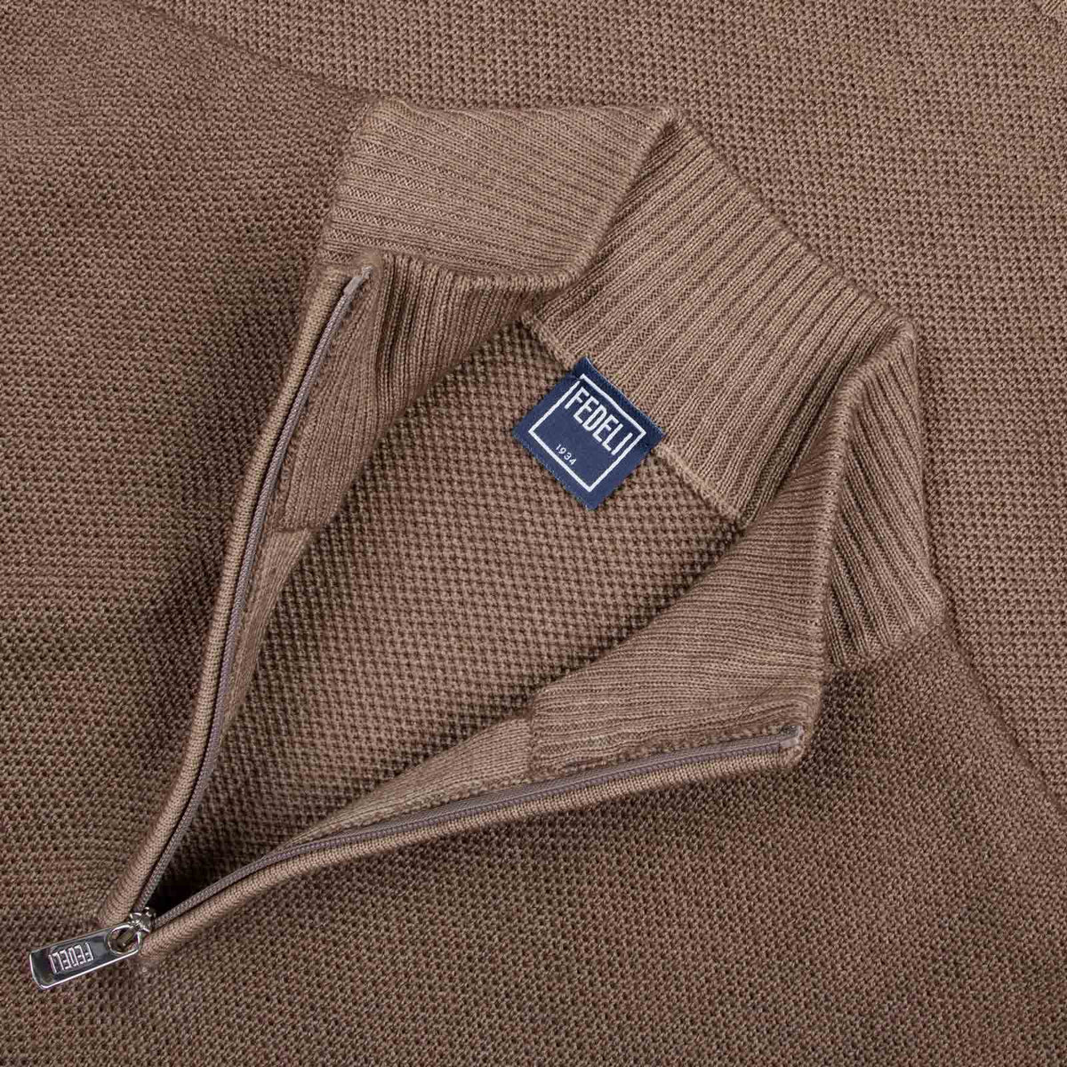 Fedeli - Sienna Beige 'Flavonio' Virgin Wool Half Zip Sweater