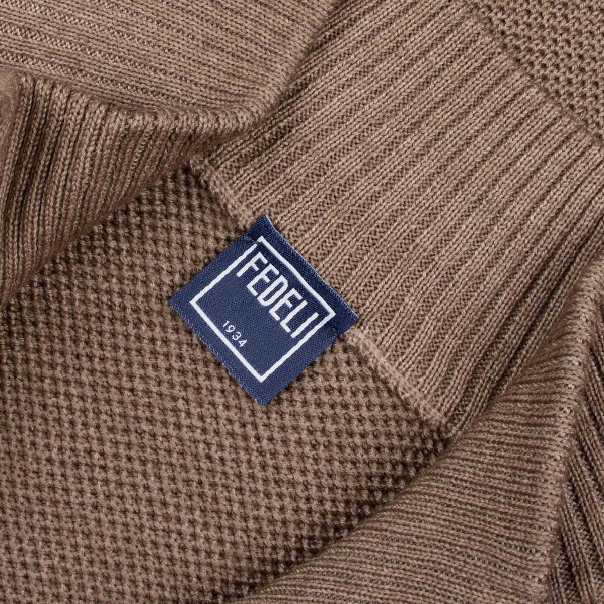 Fedeli - Sienna Beige 'Flavonio' Virgin Wool Half Zip Sweater