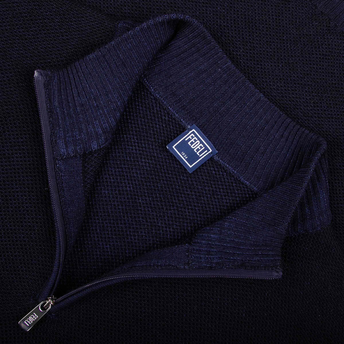 Fedeli - Midnight Blue 'Flavonio' Virgin Wool Half Zip Sweater