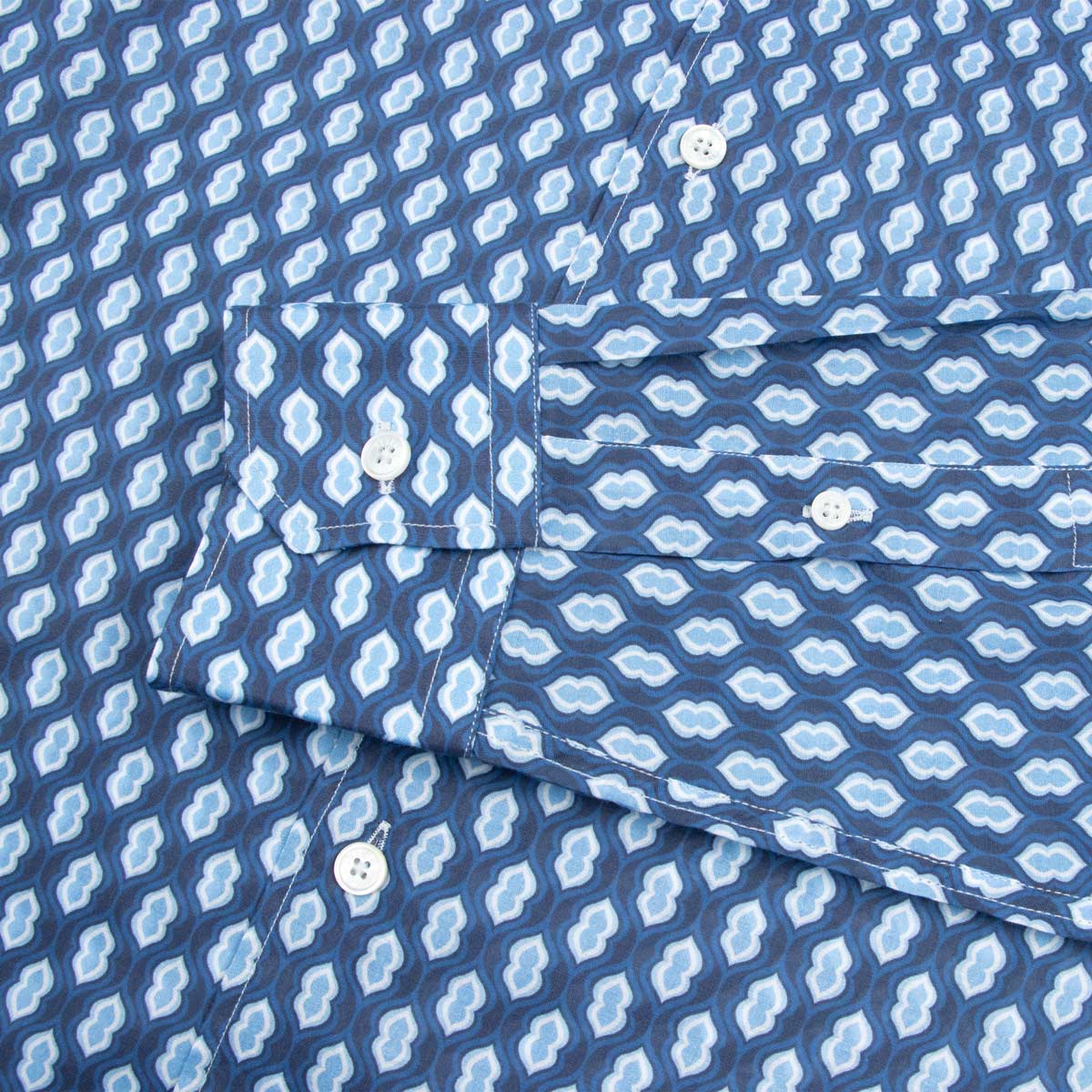 Fedeli - Navy Geometric Print Sean Panamino Cotton Long Sleeve Shirt L/S SHIRTS FEDELI