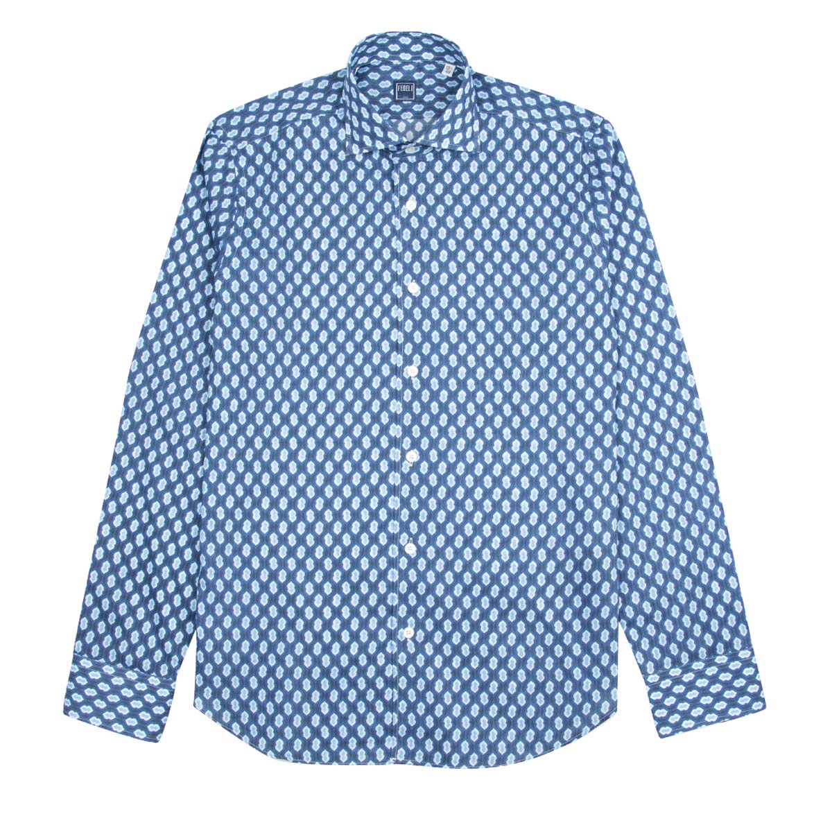 Fedeli - Navy Geometric Print Sean Panamino Cotton Long Sleeve Shirt L/S SHIRTS FEDELI
