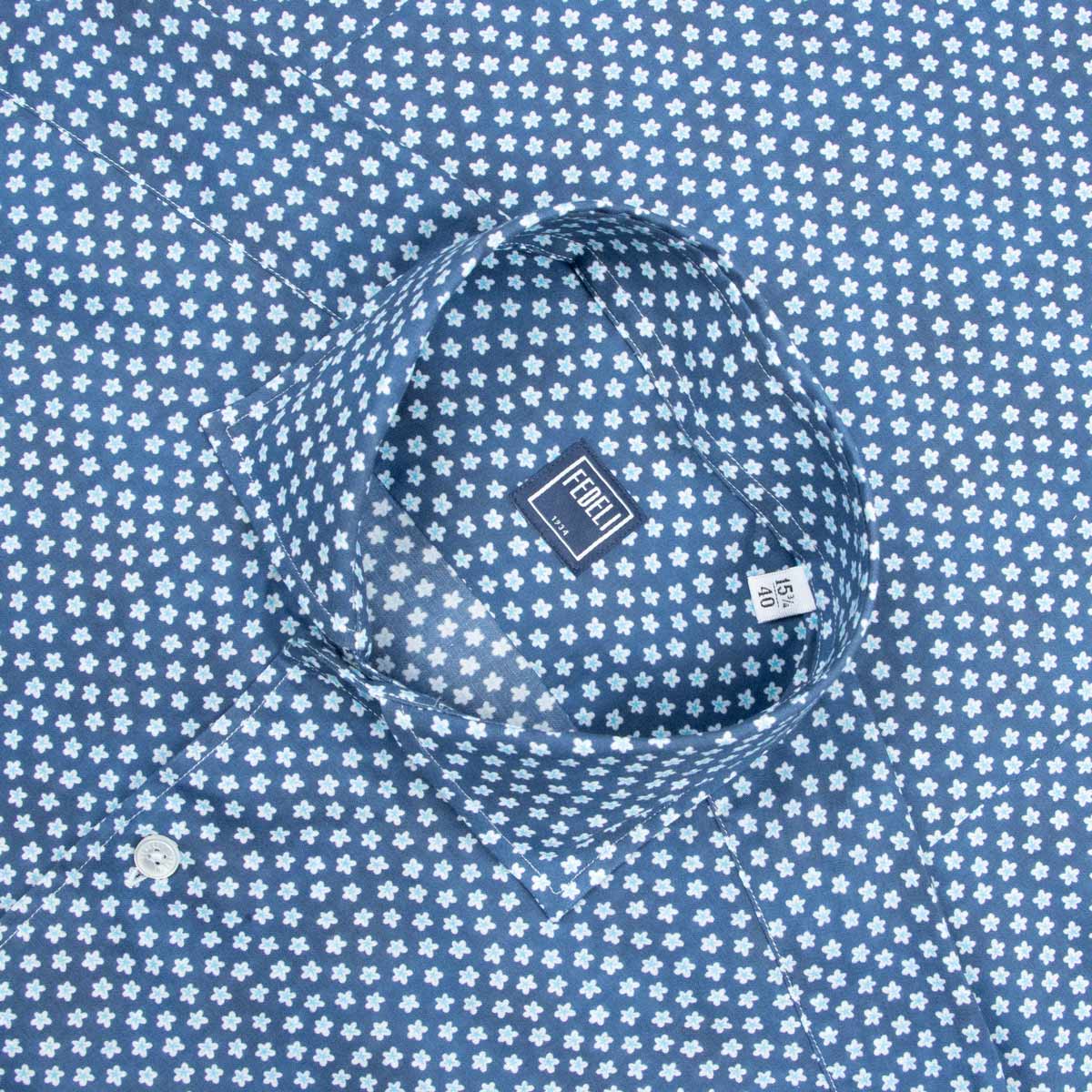 Fedeli - Navy Blue Micro Print Sean Panamino Cotton Long Sleeve Shirt L/S SHIRTS FEDELI