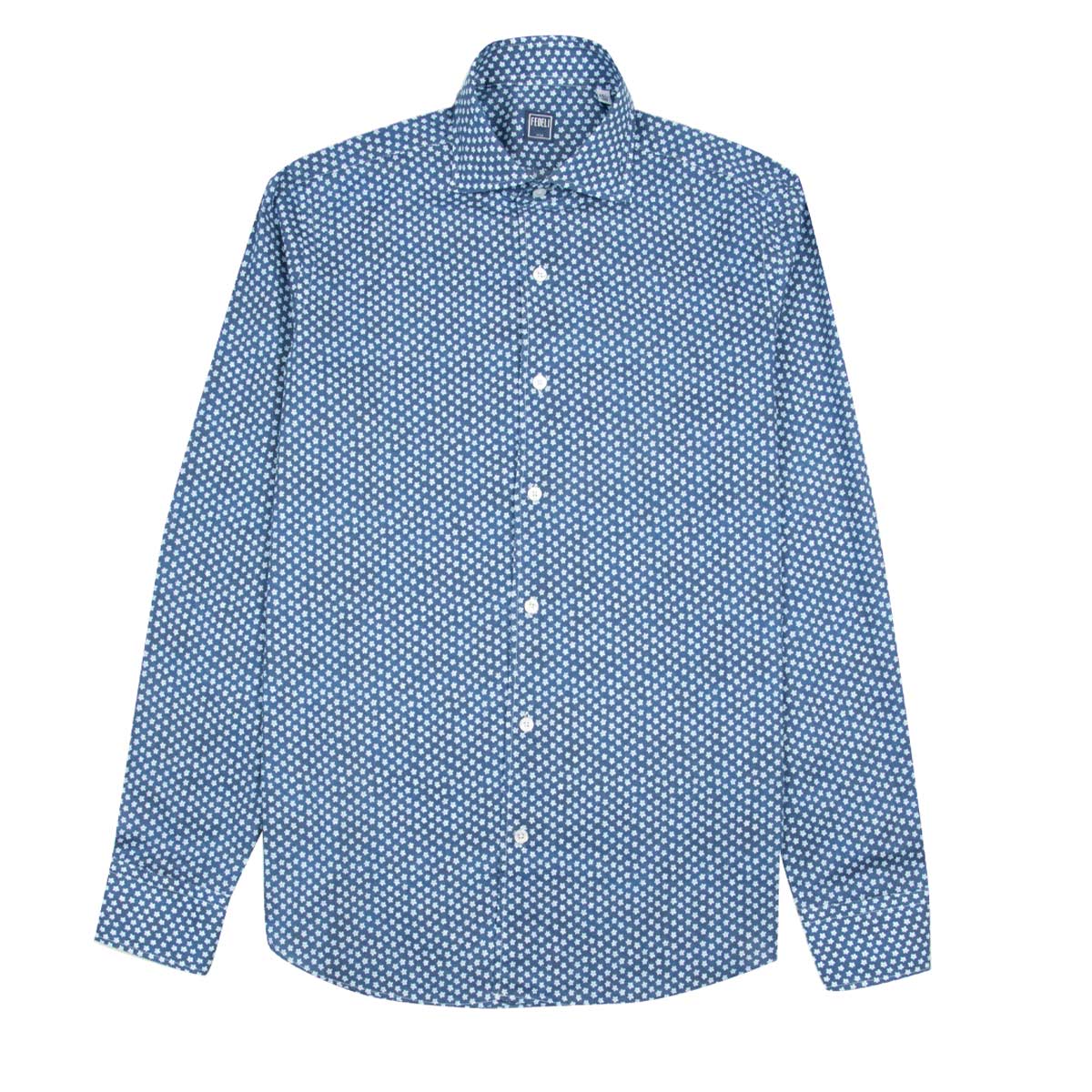 Fedeli - Navy Blue Micro Print Sean Panamino Cotton Long Sleeve Shirt L/S SHIRTS FEDELI