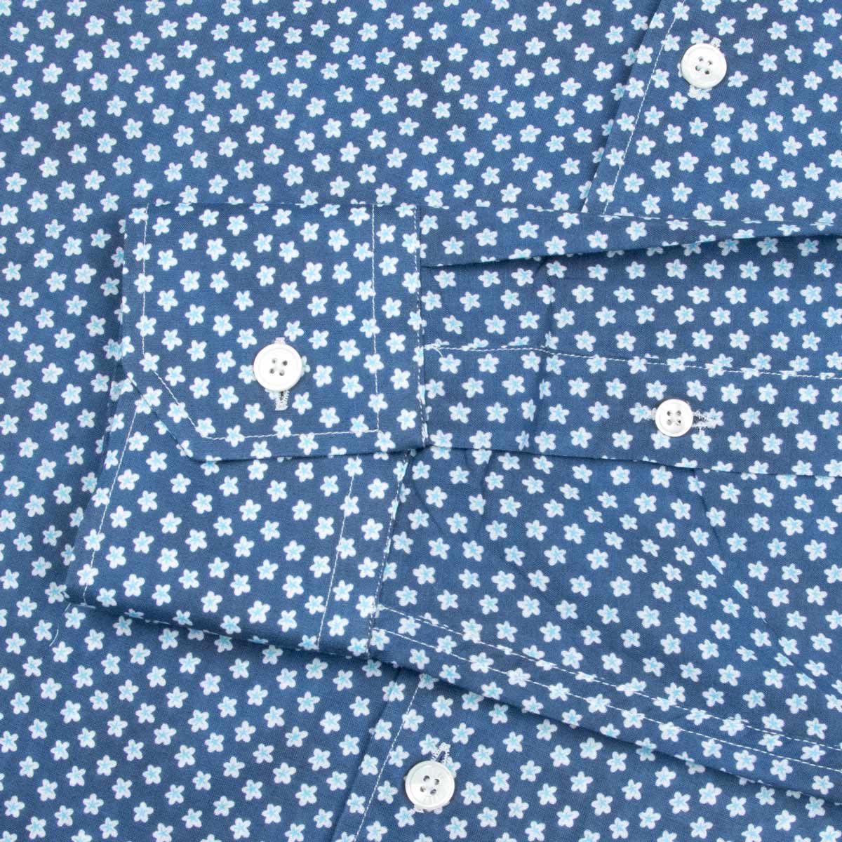 Fedeli - Navy Blue Micro Print Sean Panamino Cotton Long Sleeve Shirt L/S SHIRTS FEDELI