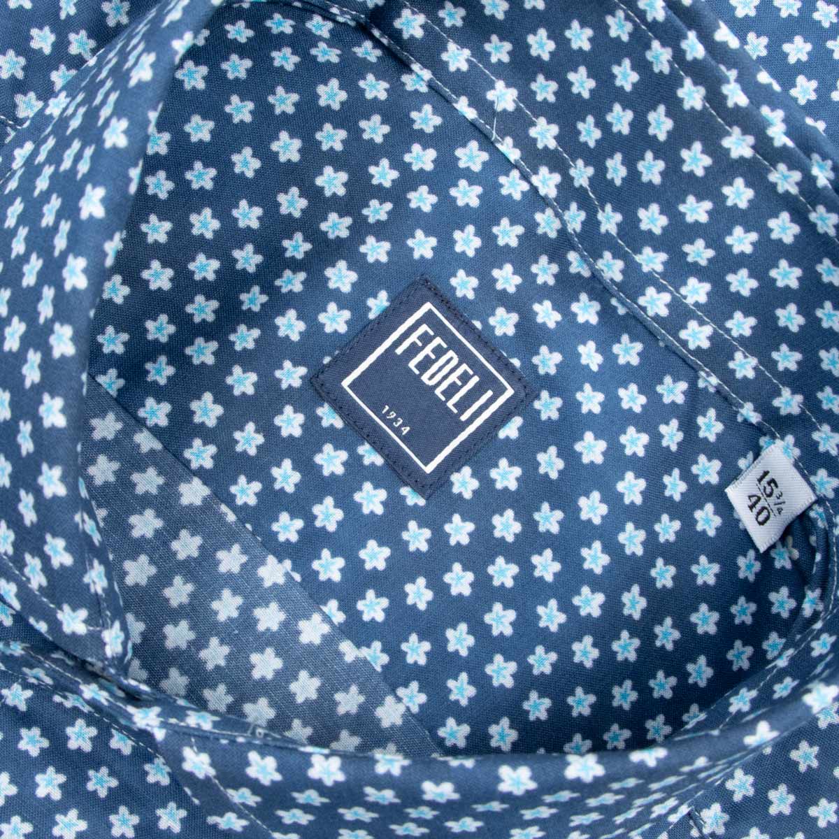 Fedeli - Navy Blue Micro Print Sean Panamino Cotton Long Sleeve Shirt L/S SHIRTS FEDELI