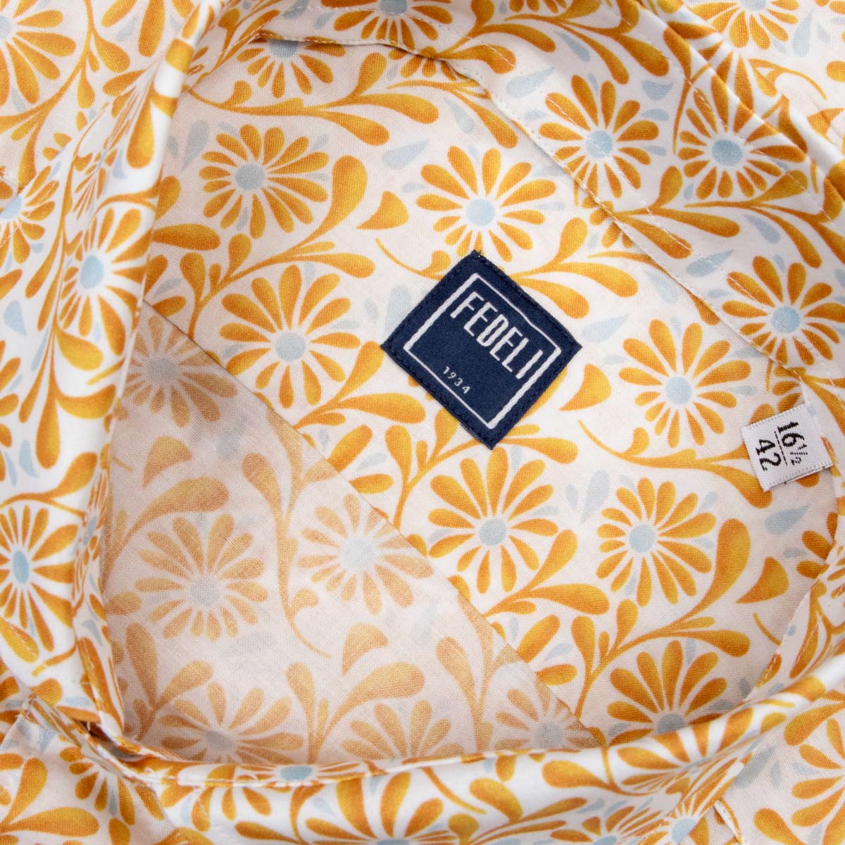 Fedeli - Orange Print Sean Panamino Cotton Long Sleeve Shirt L/S SHIRTS FEDELI
