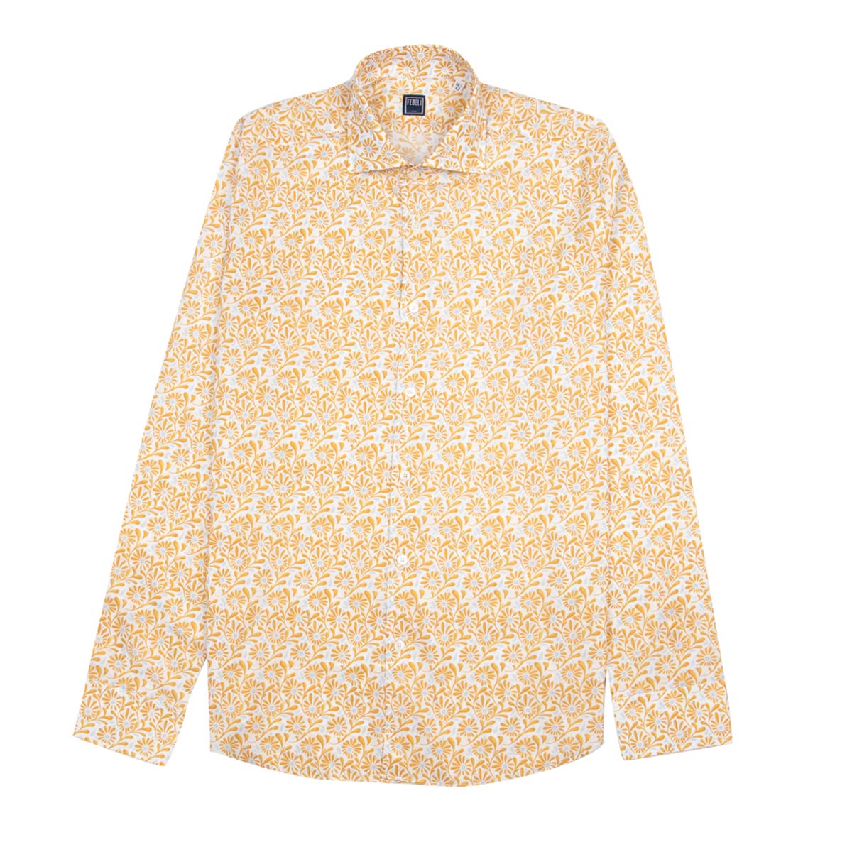 Fedeli - Orange Print Sean Panamino Cotton Long Sleeve Shirt L/S SHIRTS FEDELI