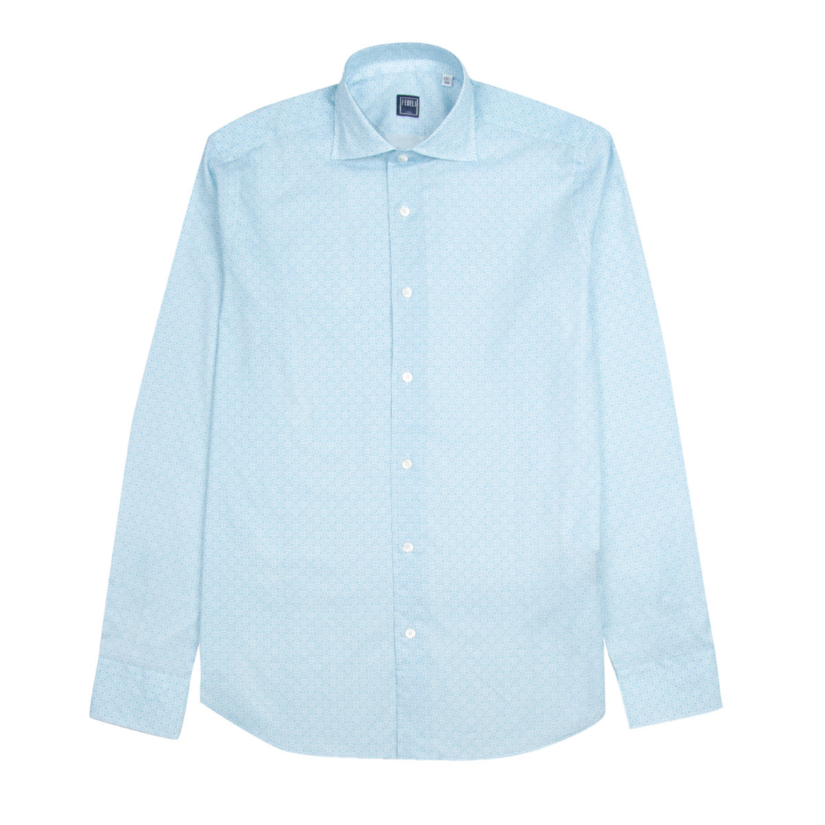 Fedeli - Light Blue Geometric Print Sean Panamino Cotton Long Sleeve Shirt L/S SHIRTS FEDELI