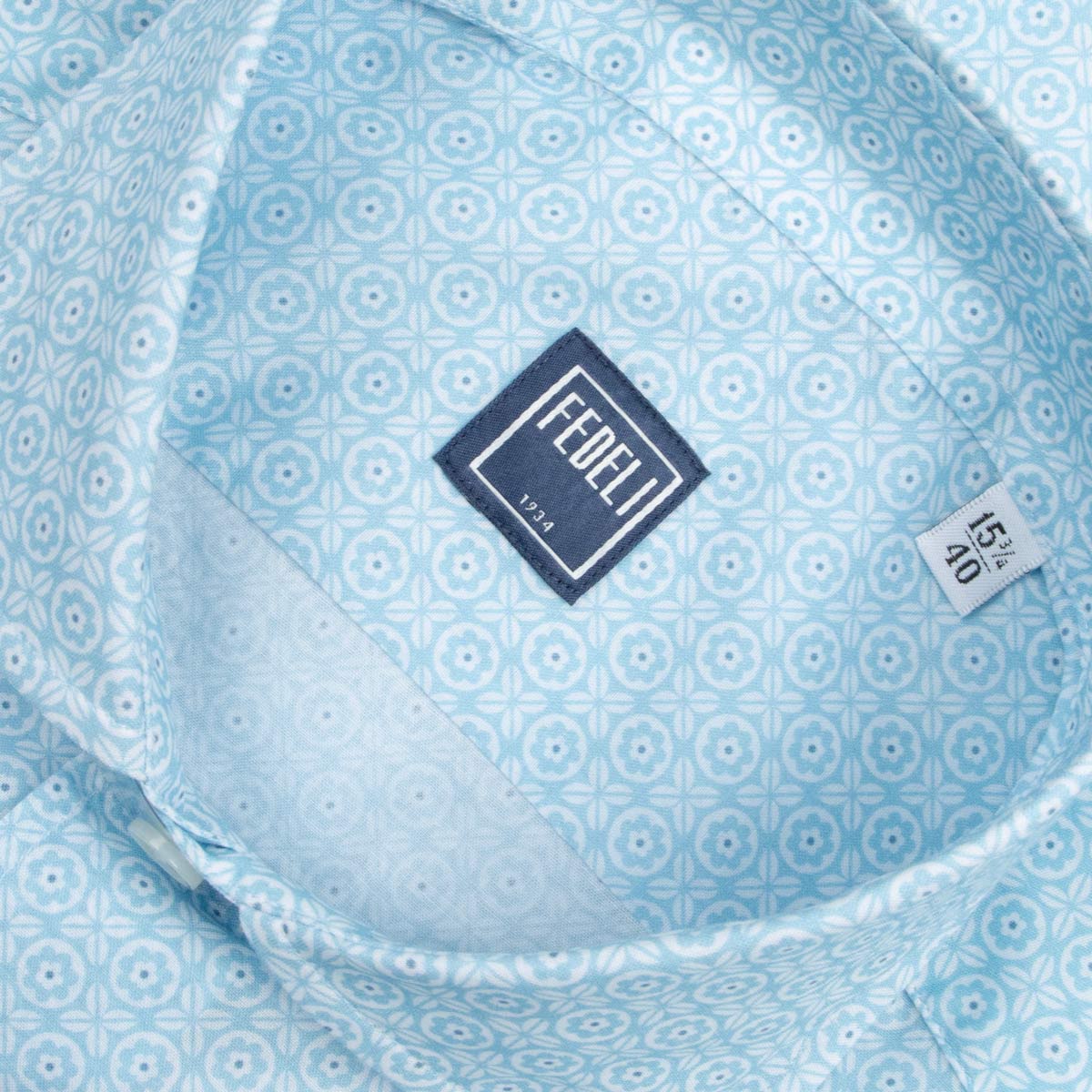 Fedeli - Light Blue Geometric Print Sean Panamino Cotton Long Sleeve Shirt L/S SHIRTS FEDELI