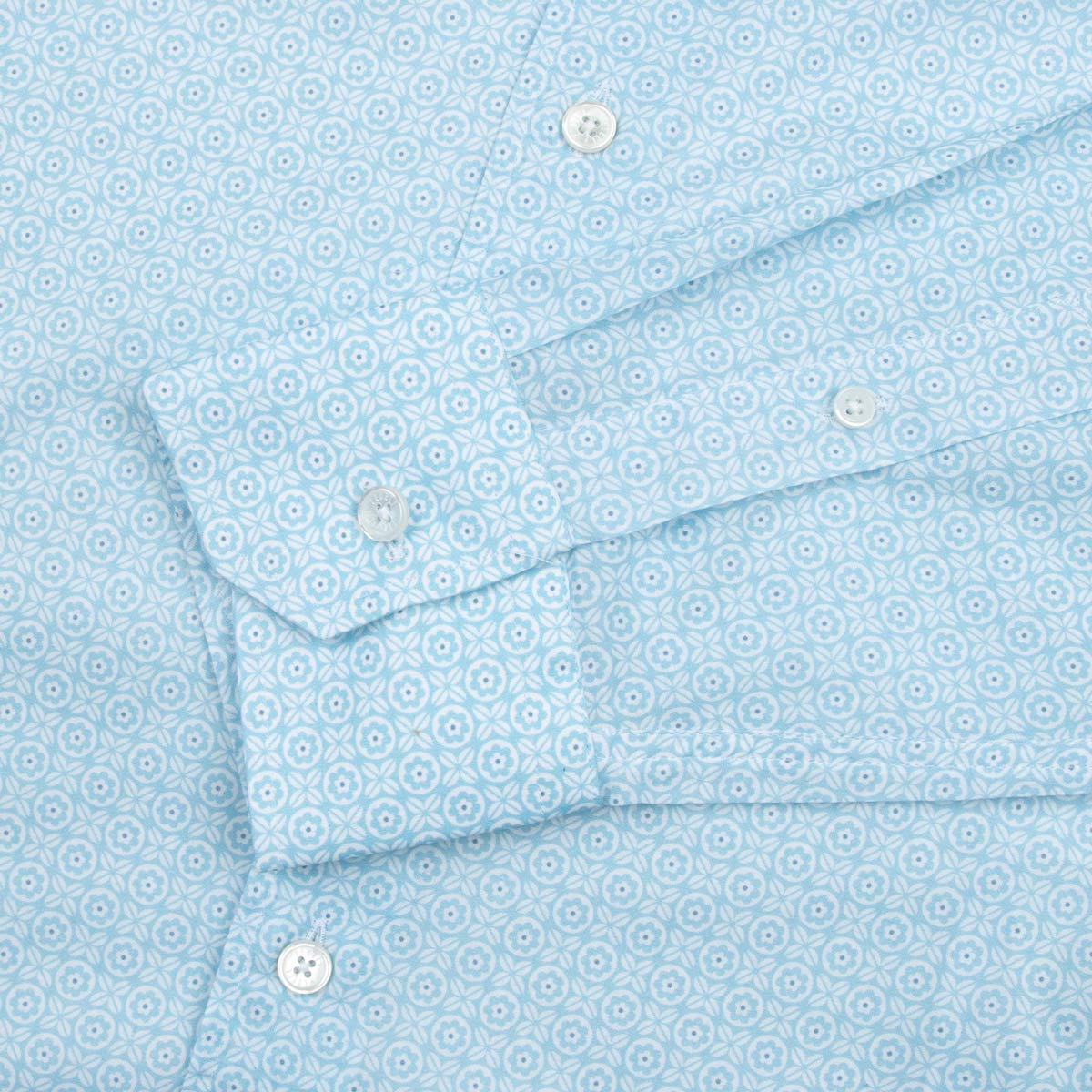 Fedeli - Light Blue Geometric Print Sean Panamino Cotton Long Sleeve Shirt L/S SHIRTS FEDELI