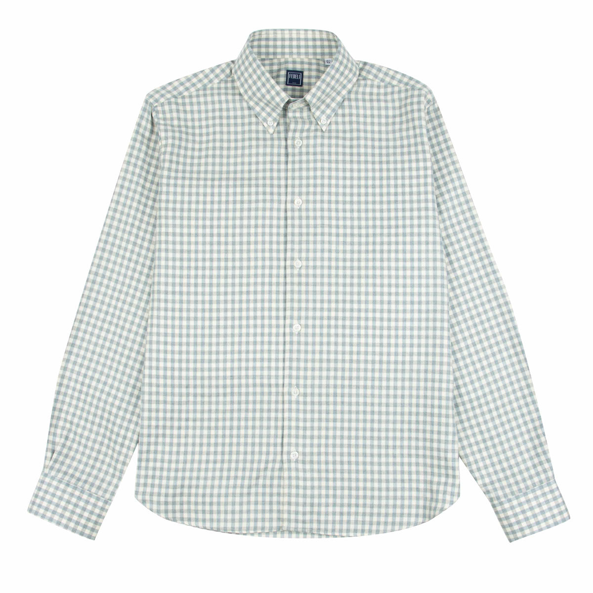 Fedeli - Light Blue & Grey Check 'Alberto' Slim Fit Brushed Cotton Long Sleeve Shirt L/S SHIRTS Fedeli