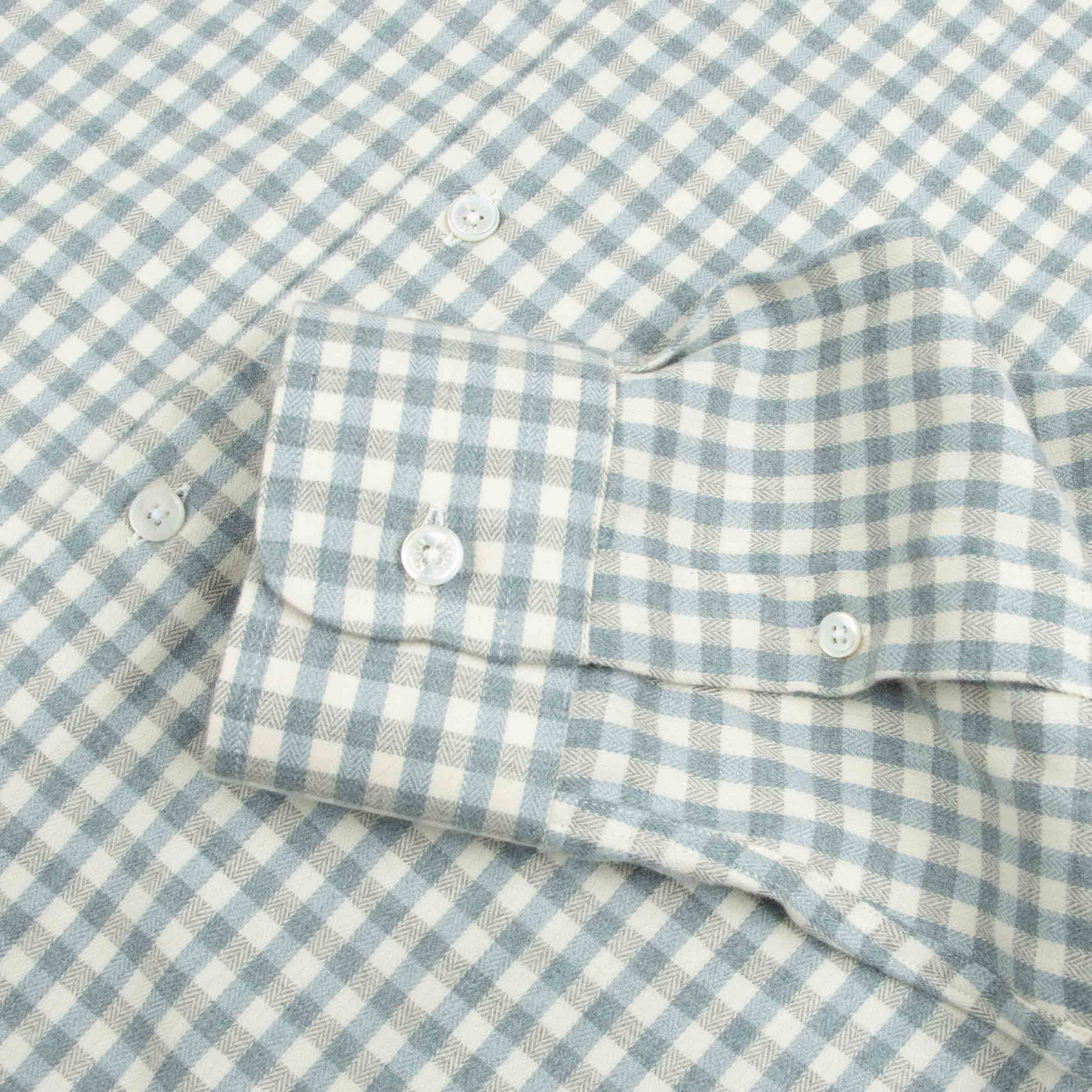 Fedeli - Light Blue &amp; Grey Check &#39;Alberto&#39; Slim Fit Brushed Cotton Long Sleeve Shirt