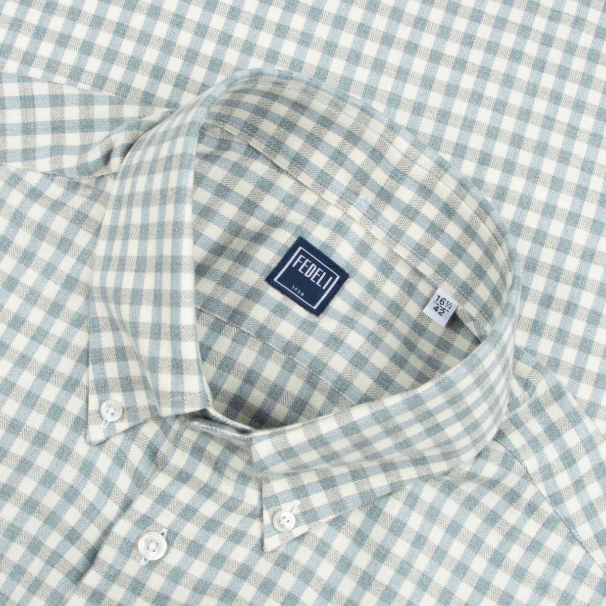Fedeli - Light Blue & Grey Check 'Alberto' Slim Fit Brushed Cotton Long Sleeve Shirt L/S SHIRTS Fedeli