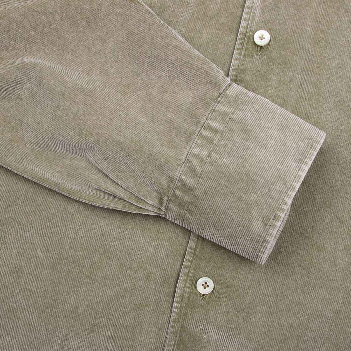 Robert Old - Grey Green Marble Washed Cotton Cordroy Slim Fit Shirt