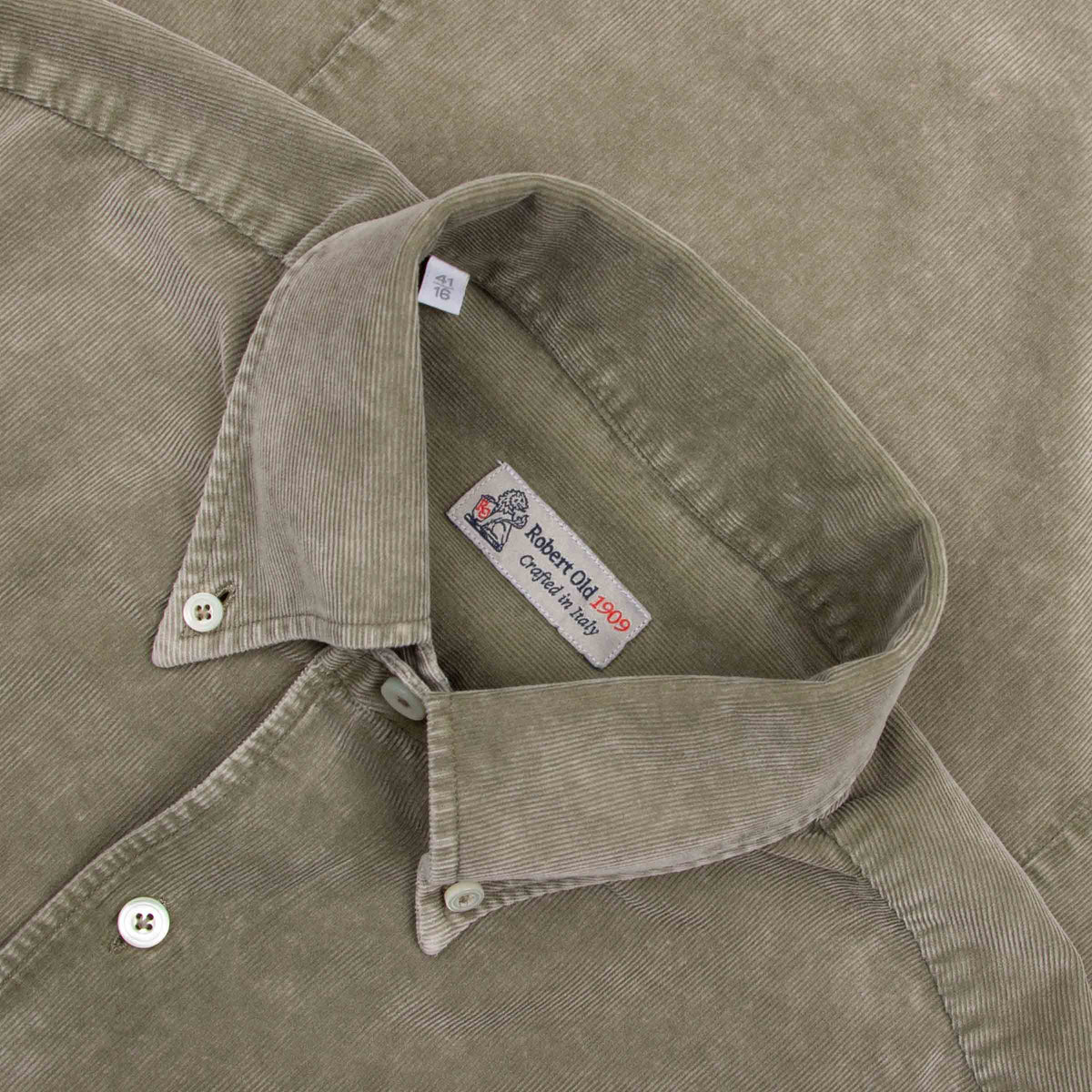 Robert Old - Grey Green Marble Washed Cotton Cordroy Slim Fit Shirt